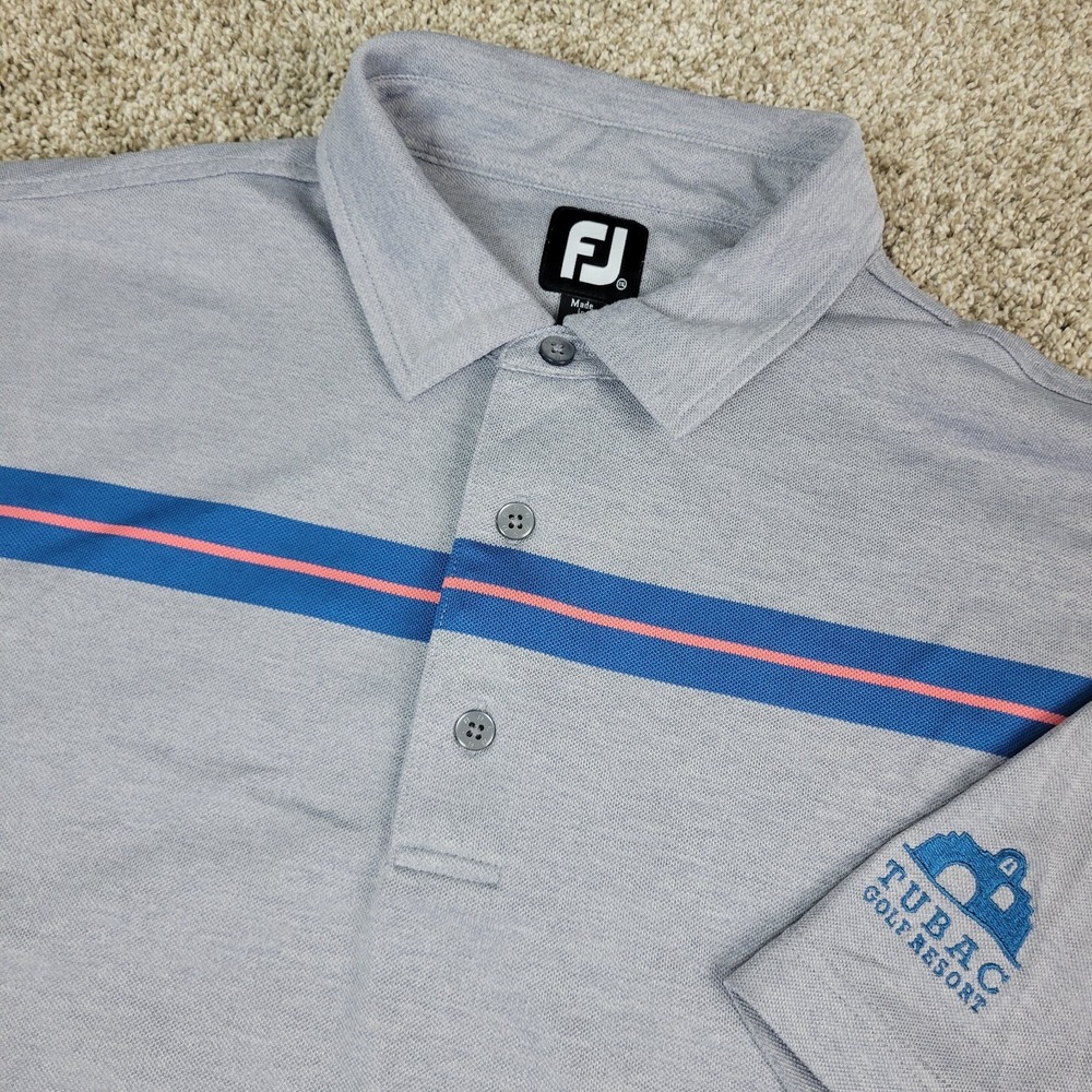 FootJoy Mens 2XL Gray Chest Stripe Performance Stretch Golf Polo Short‎ Sleeve